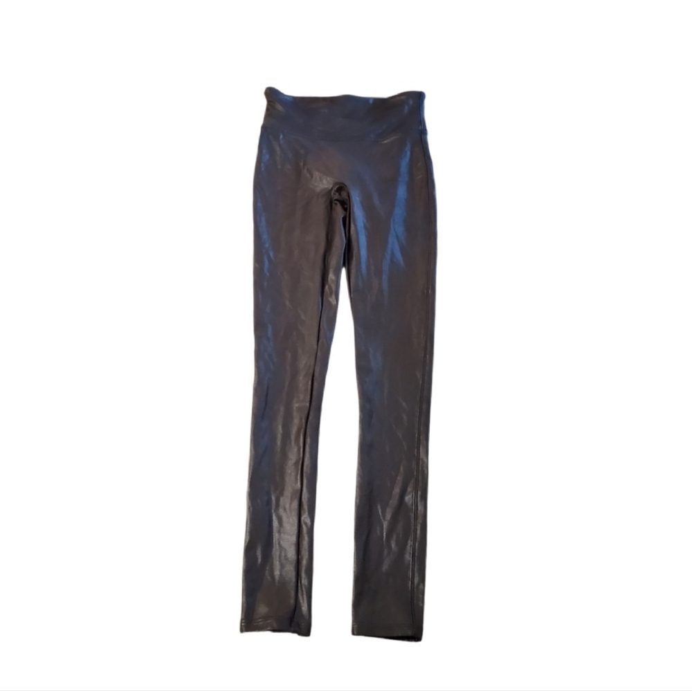 SPANX Women’s Black Faux Leather Hip-Zip Stretch Slimming Leggings XS